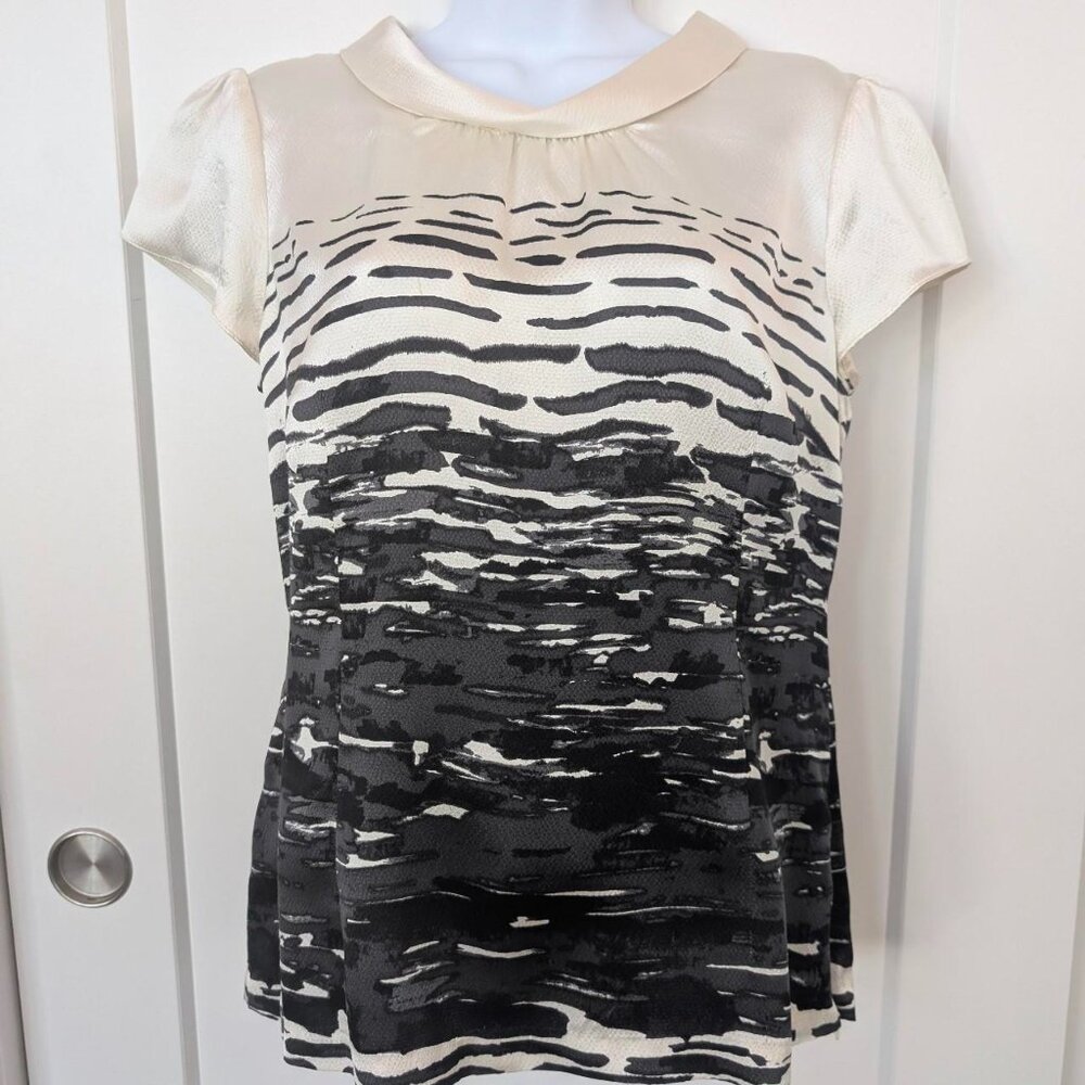 100% Silk Women's Black and Cream Blouse